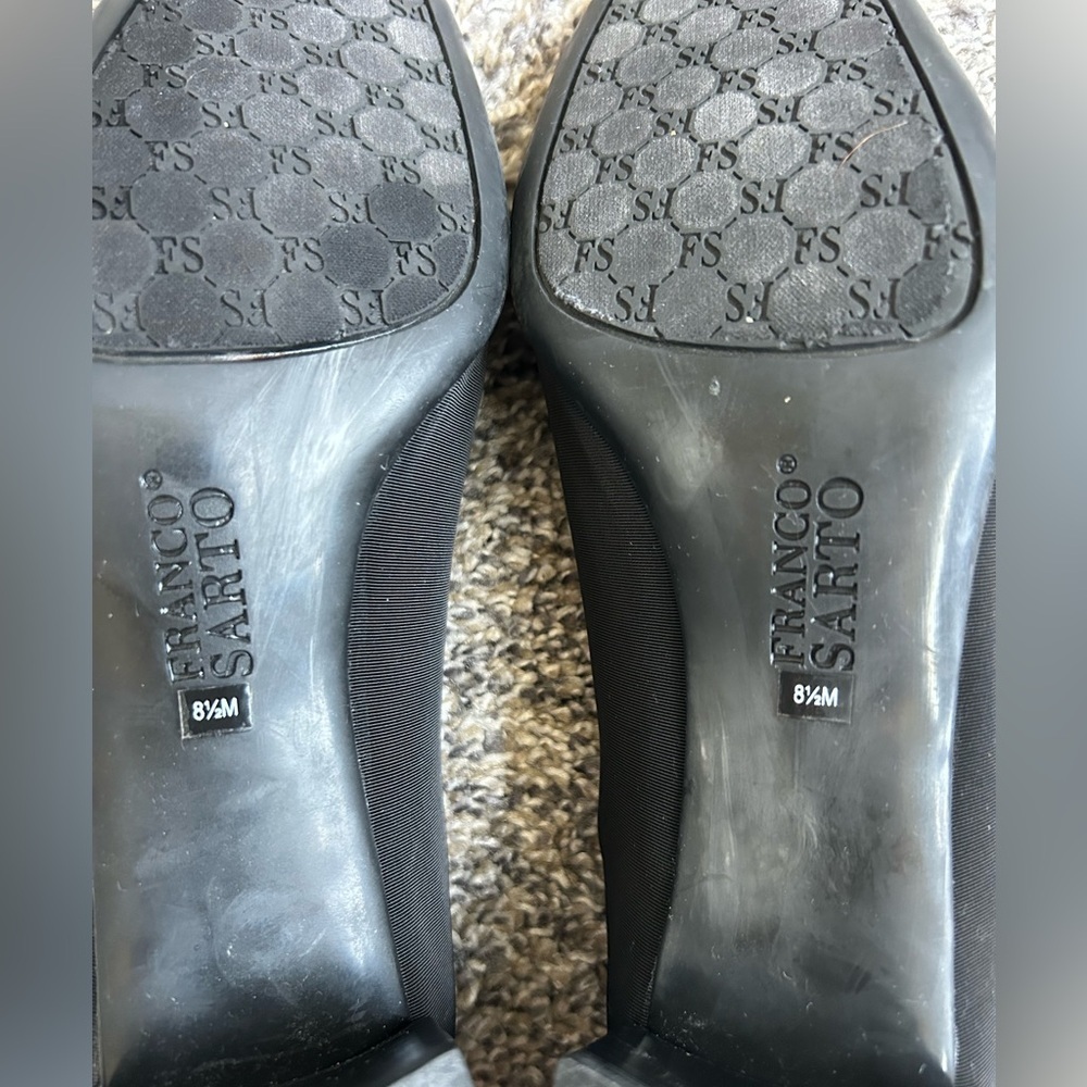 Franco Sarto Black Nylon Square Toe Chunky 2” Heels size 8.5 - Picture 5 of 10